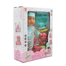 Muñeca 13" bebé con pijama gris y set de alimentación