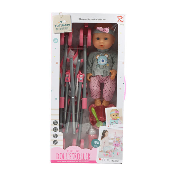Muñeca bebé con coche y set de alimentación Tutu Love
