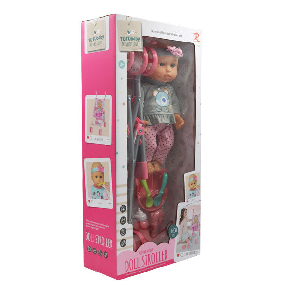 Muñeca bebé con coche y set de alimentación Tutu Love