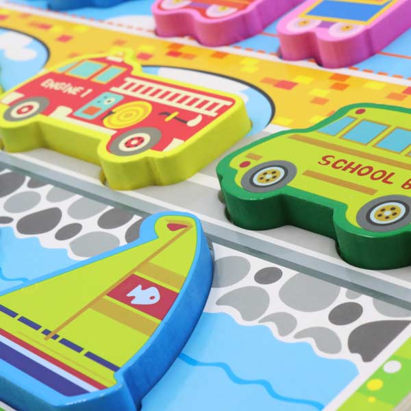 Rompecabezas con bloques de vehículos