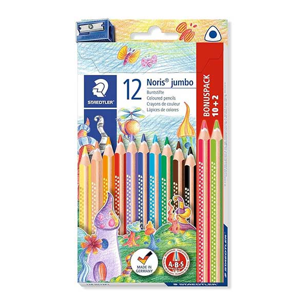 Lápices de color jumbo triangular 12u + tajador Staedtler