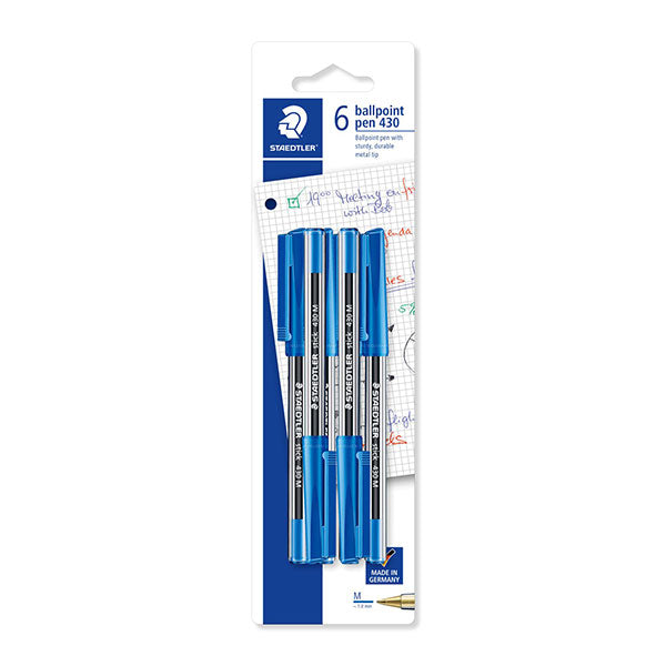 Bolígrafo azul punta fina blíster 6u Staedtler