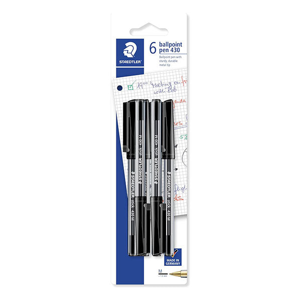 Bolígrafo negro punta fina blíster 6u Staedtler