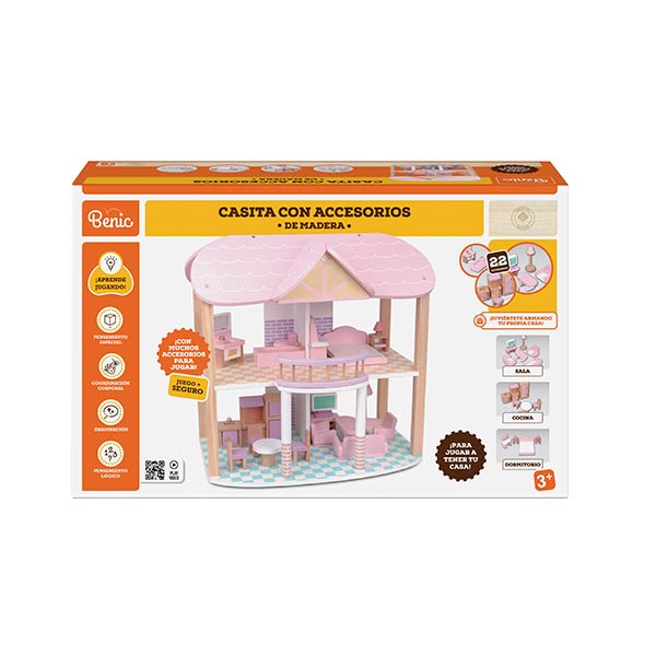 Casita de madera con 22 accesorios