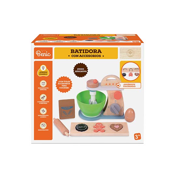 Batidora de madera con accesorios