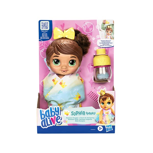 Muñeca shampoo snuggle cabello castaño