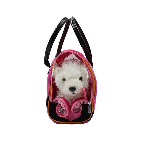 Peluche bichon frise con bolso transportador