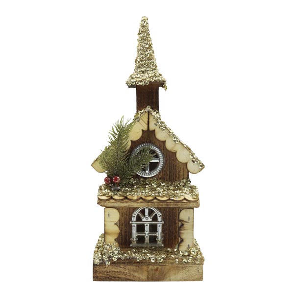 Villa navideña iluminada iglesia 34cm