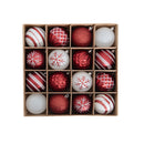 Caja de esferas rojas y blancas de 16 unidades