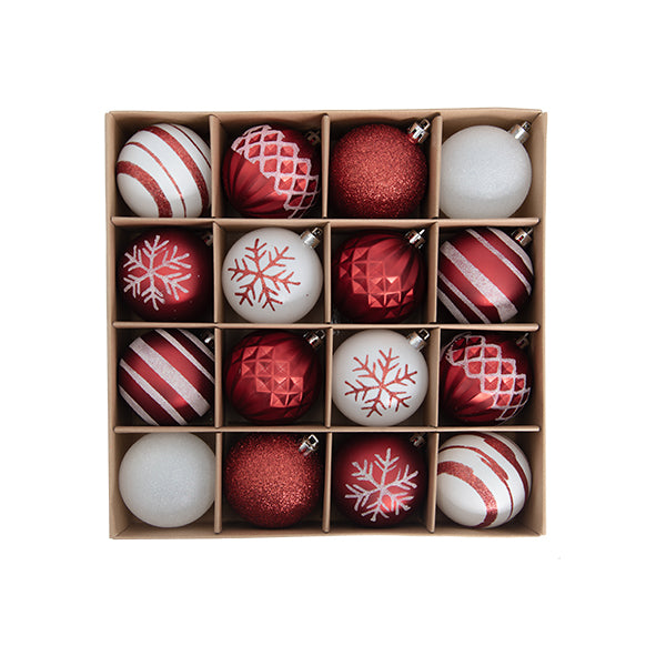 Caja de esferas rojas y blancas de 16 unidades
