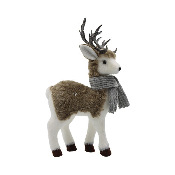 Figura reno de pie con bufanda gris 38cm