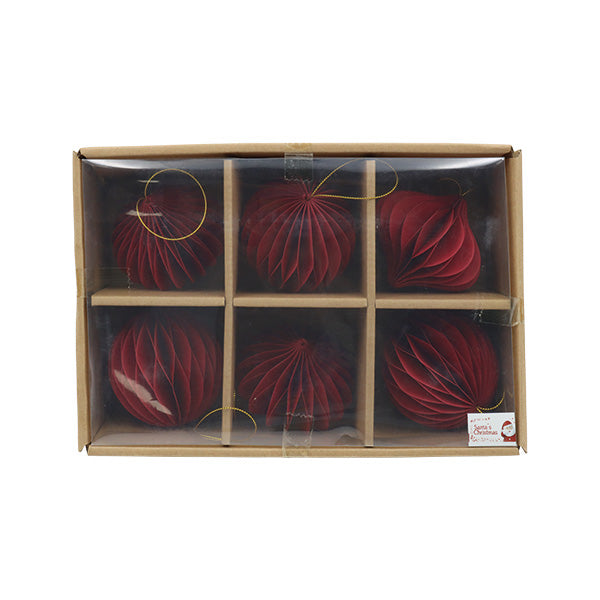 Ornamento 6pz de papel colgante 8cm rojo