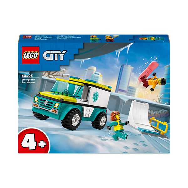 60403 Ambulancia de Emergencias y Chico con Snowboard (79 piezas)