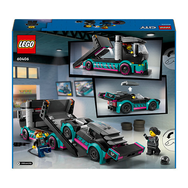 60406 Auto de Carreras y Camión de Transporte (328 piezas)