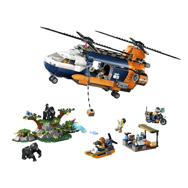 60437 Exploradores de la jungla: Helicóptero en campamento base (881 piezas)