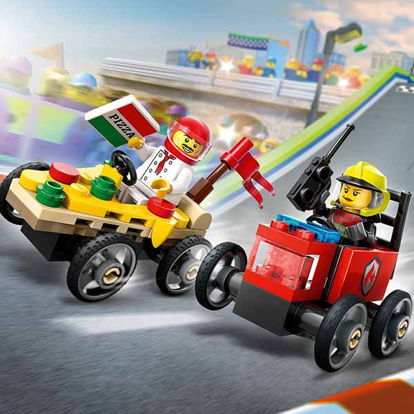 60458 Pack de coches de carreras: Pizza vs. Camión de bomberos  (70 piezas)