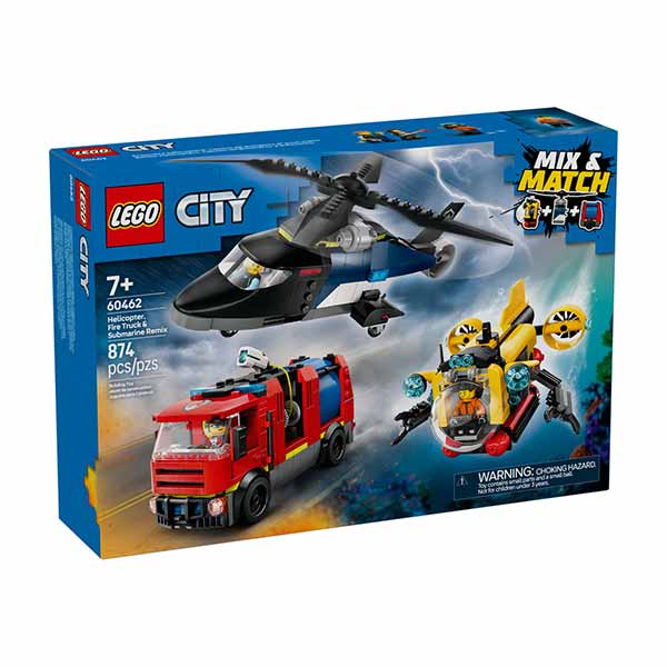 60462 Remix: Helicóptero, Camión de Bomberos y Submarino (874 piezas)