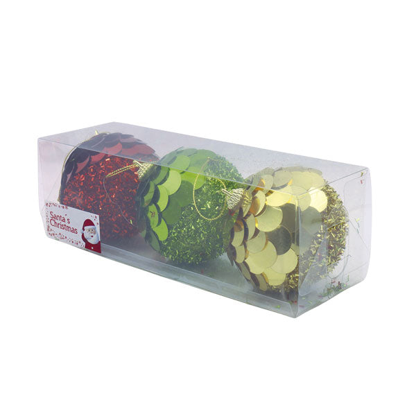 Caja de esferas 3 piezas con lentejuelas surtida 8cm