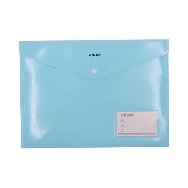 Sobre plástico horizontal con botón colores pastel