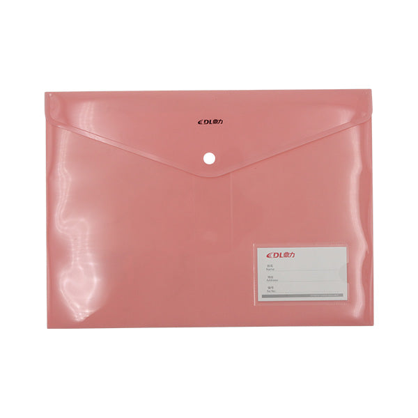 Sobre plástico horizontal con botón colores pastel