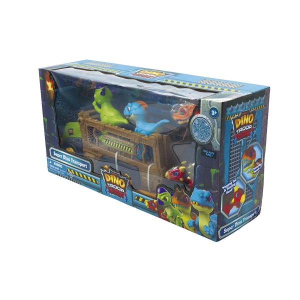Camión transportador con 4 dinosaurios y figura