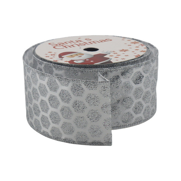 Cinta solid blanca con puntos plateados 9m