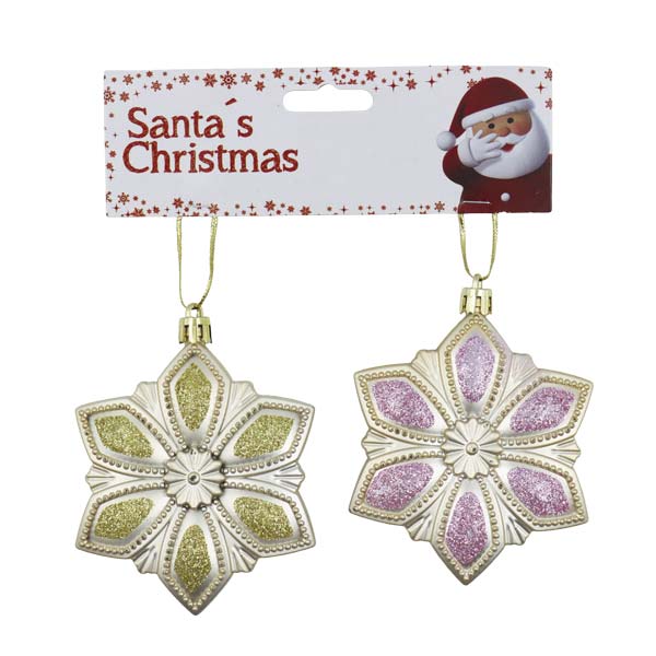 Set ornamento 2pc snowflake 9cm