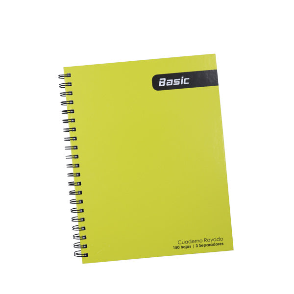 Cuaderno resorte tapa dura 150 hojas 3 separadores color amarillo Basic.