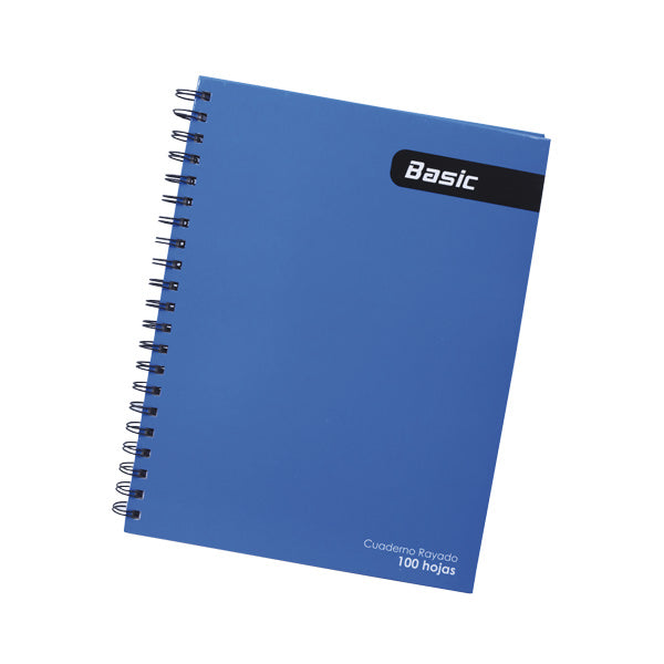 Cuaderno resorte 100 hojas color azul Basic.