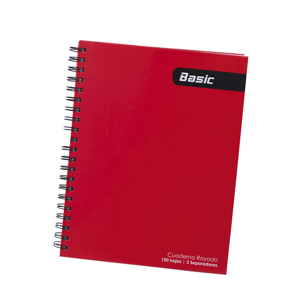 Cuaderno resorte tapa dura 150 hojas 3 separadores color rojo Basic.