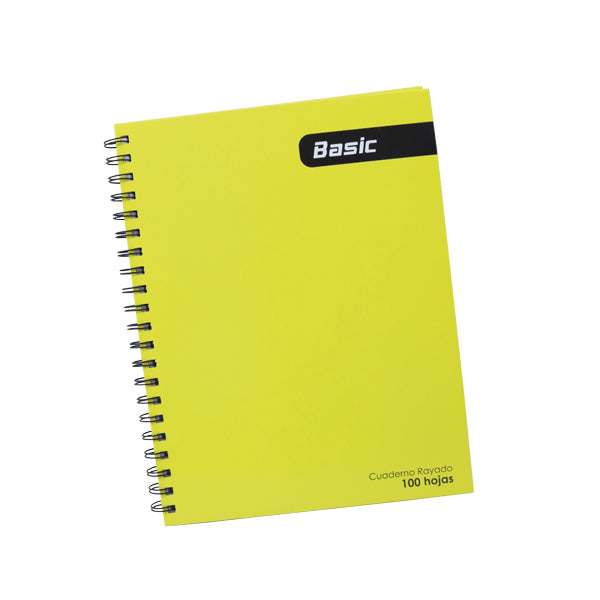 Cuaderno resorte 100 hojas color amarillo Basic.