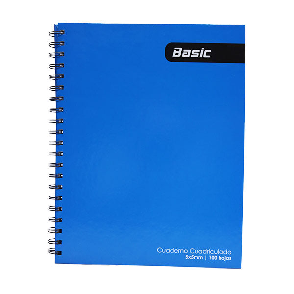 Cuaderno cuadriculado 5mm tapa dura 100 hojas color azul Basic.