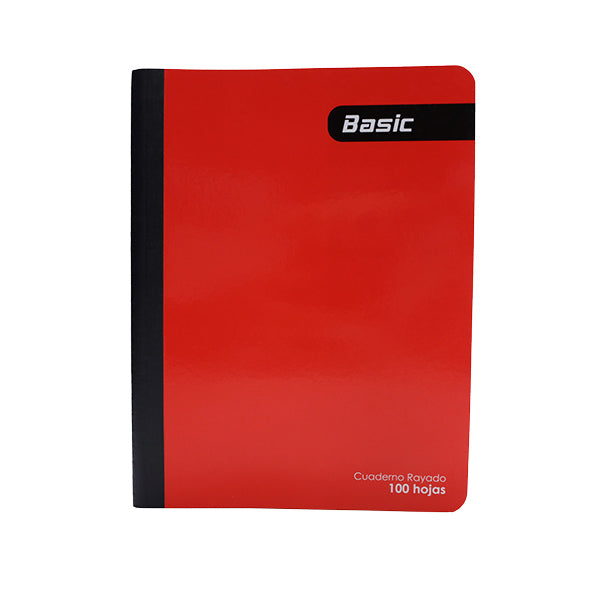 Cuaderno cosido 100 hojas color rojo Basic.