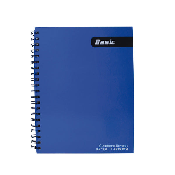 Cuaderno resorte tapa dura 150 hojas 3 separadores color azul Basic.