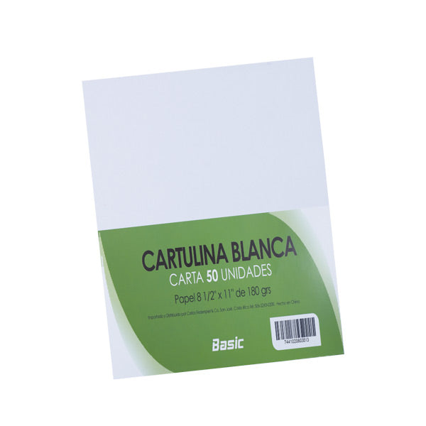 Cartulina blanca 180 gramos 50 unidades carta Basic.