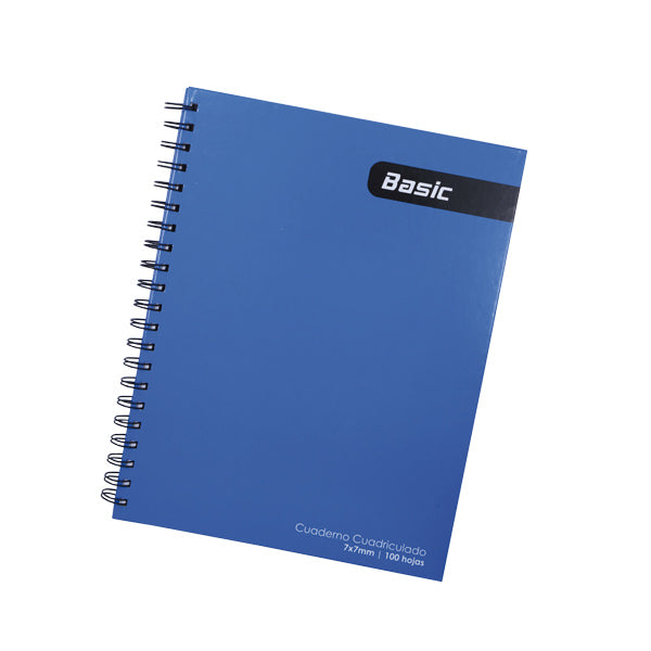 Cuaderno cuadriculado 7mm tapa dura 100 hojas color azul Basic.