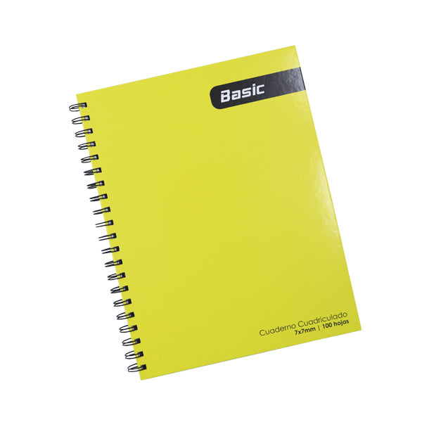 Cuaderno cuadriculado 7mm tapa dura 100 hojas color amarillo Basic.