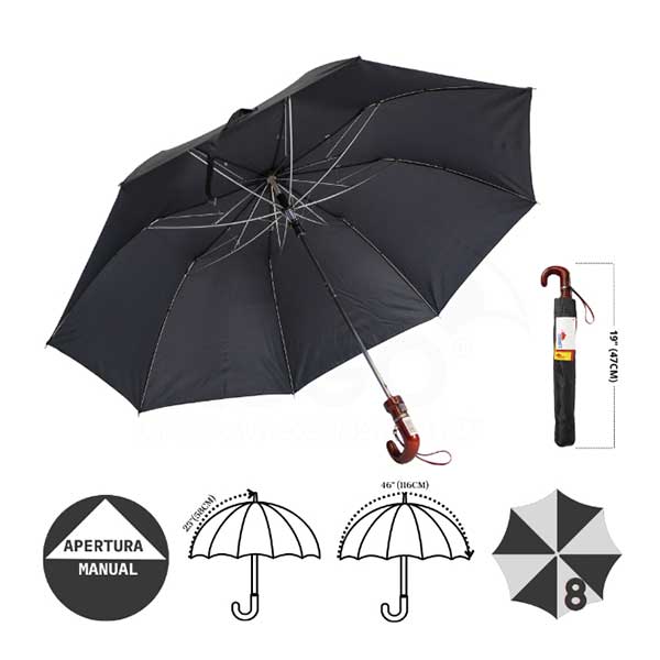 Paraguas negro automático 23"