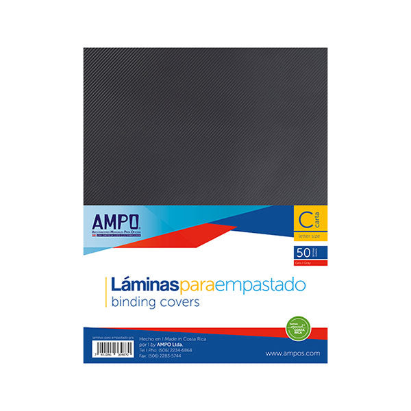 Lamina para empastar tamaño carta color gris 50 unidades Ampo
