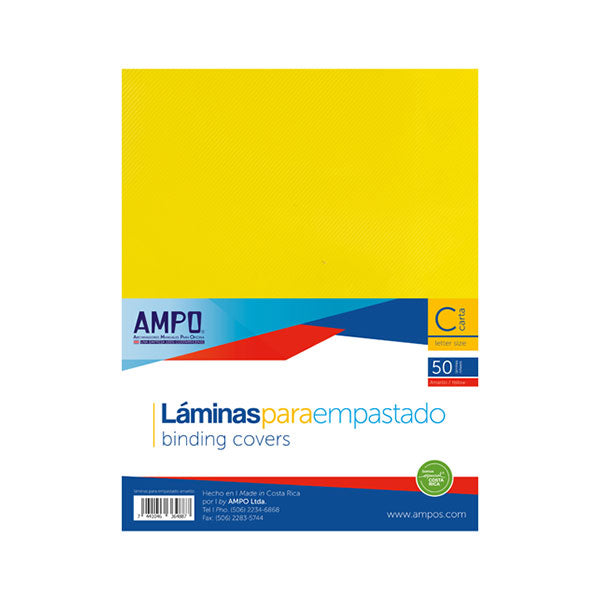 Lamina para empastar tamaño carta color amarillo 50 unidades Ampo