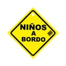 Rótulo niños a bordo adhesivo con ventosa 12x12cm.