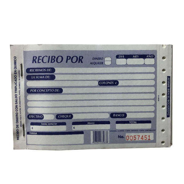 Recibo por dinero de 1/4 triplicado bond con papel