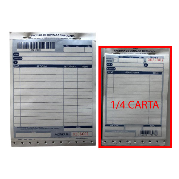 Factura de 1/4 triplicada bond con carbón .