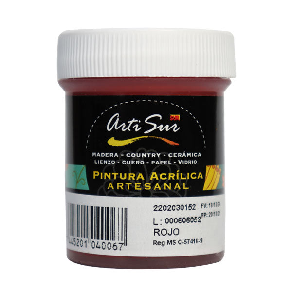 Pintura artesanal 30ml rojo cereza Artisur