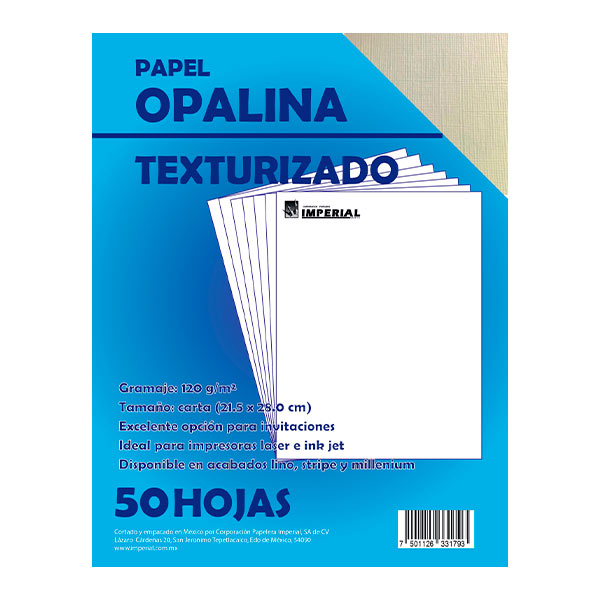 Papel opalina lino crema carta 50 unidades