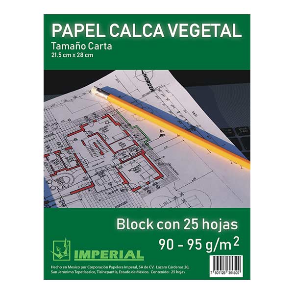 Papel vegetal 95 gramos block carta 25 unidades