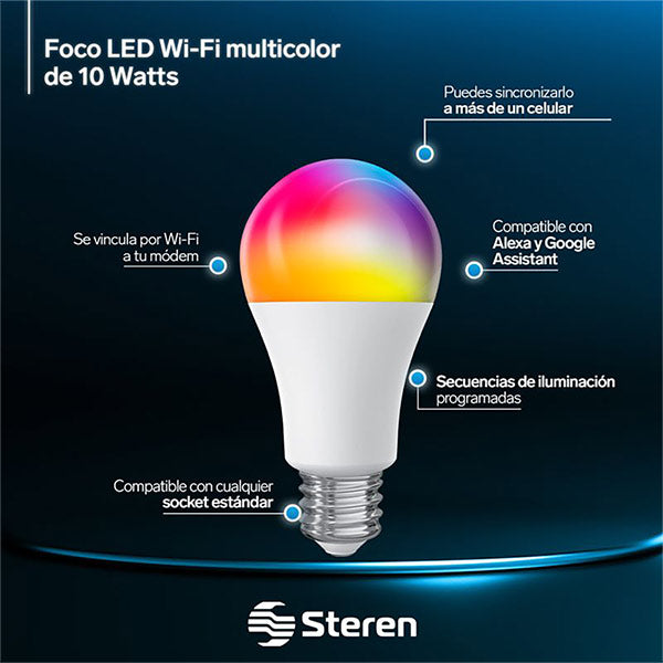 Foco LED 10W RGB WIFI SHOME-120 Steren