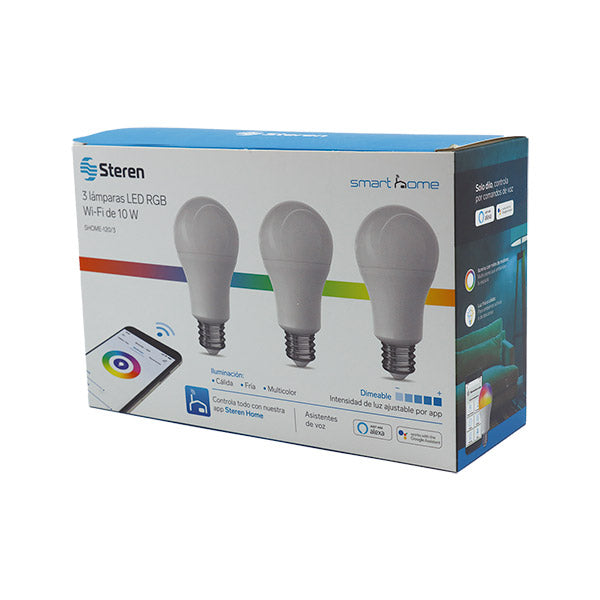 3 pack de bombillos LED RGB WIFI SHOME-120/ Steren