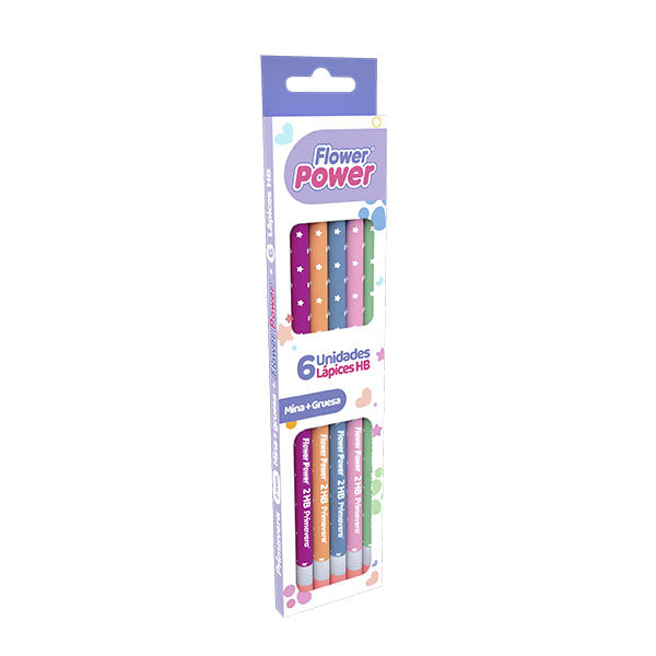 Lápiz de grafito flower power 6 unidades