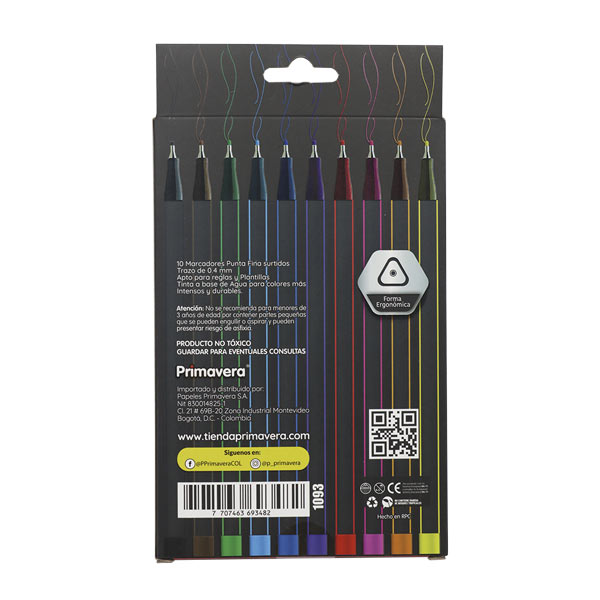 Marcador fino colores 10 unidades Primavera